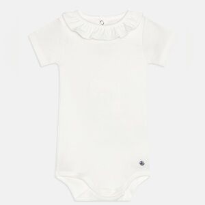 Petit Bateau ruffled collar bodysuit, white, sz 18 months.